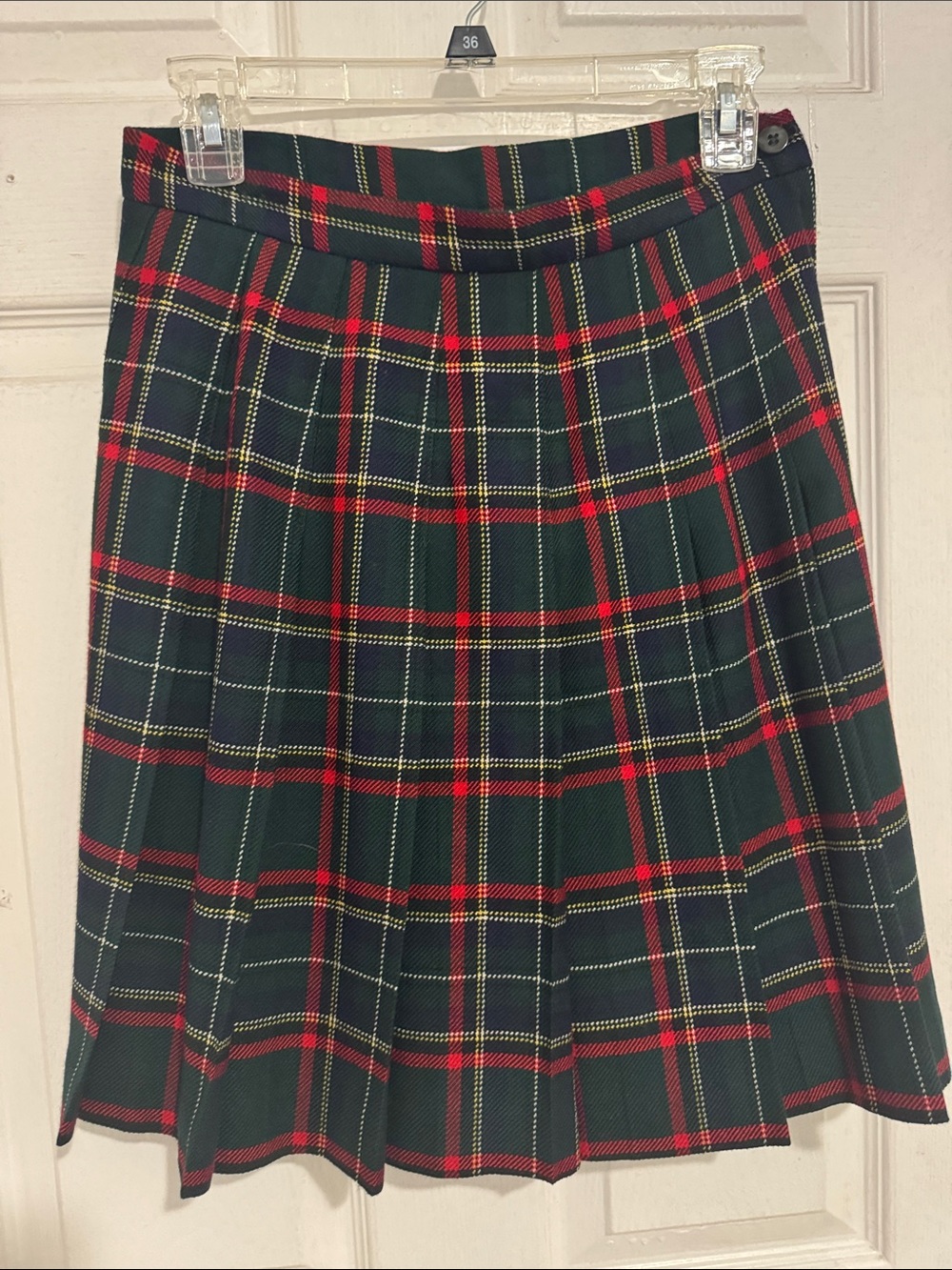Talbots Vintage Green and Red Tartan Pleated Skirt 100%Wool Made in USA